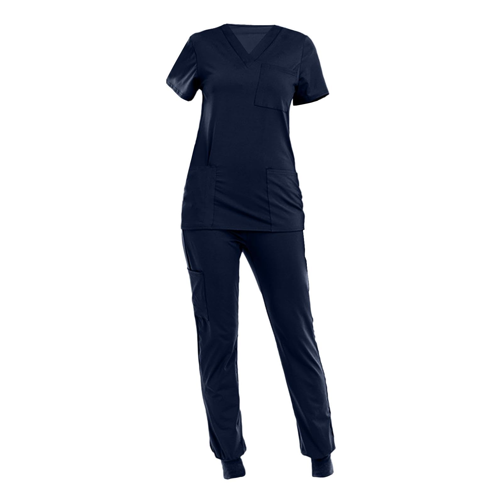Female Scrub Set Nurse Workwear V Neckline Professional Machine Washable Top and Pants Work Clothing for Beauty Center — view 18