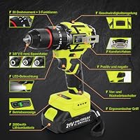 VOERJIA 21V Akkuschrauber Set, Bürstenlose Akku bohrhammer mit 2*2000 mAh Akku, 3/8" Bohrfutter, 20+3 Drehmoment, Max 65 N.m Akku Bohrmaschine, Led lichter & 2-Gang, 46PCS zubehör für elektrowerkzeuge – Ansicht 2