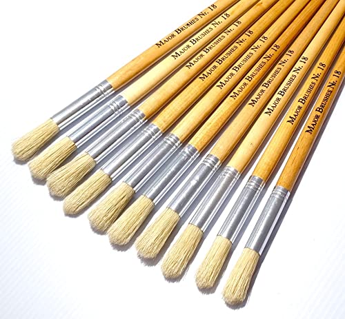 Image of Major Brushes Hog Bristle Long Round Brushes Size 18 - Pack of 10