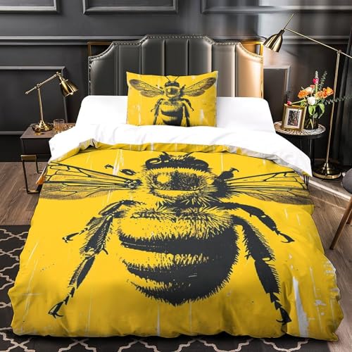 Housse de couette abeille 135x200 microfibre avec taie d'oreiller