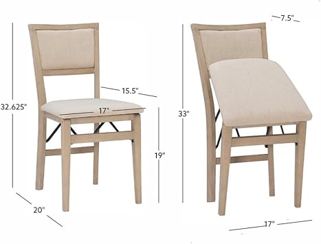 Linon Keira Set of Two Folding Chairs Beige Fabric Seat & Back in Graywash Wood