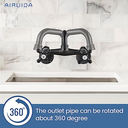 Airuida Wall Mount Oil Rubbed Bronze Kitchen Faucet 4 Inch(10Cm) Spout Reach Adjustable Center Double Cross Handles 3 Inch To 9 Inch Water Mixer Tap 360 Rotatable Faucet #TOP6