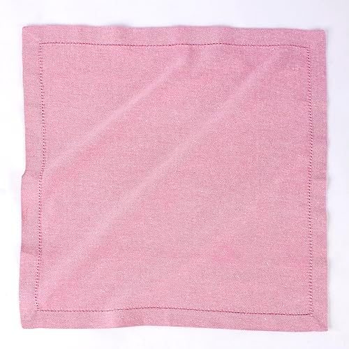 FINGERCRAFT Hemstitched Cotton Table Napkins – Set of 12, 20x20 Inch, 100% Cotton Cloth Napkins with Faggoting Stitching – Durable & Elegant for Parties, Hotels, Everyday Use (Rose Pink Twill)