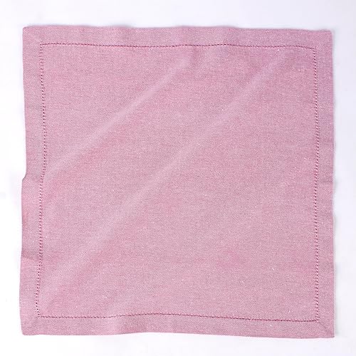 FINGERCRAFT Hemstitched Cotton Table Napkins – Set of 12, 20x20 Inch, 100% Cotton Cloth Napkins with Faggoting Stitching – Durable & Elegant for Parties, Hotels, Everyday Use (Rose Pink Twill)