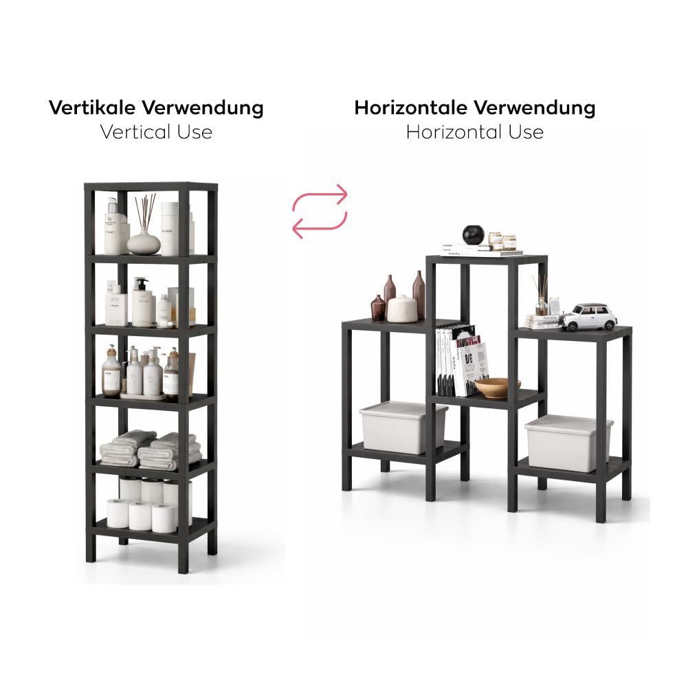 sugodesign OMBEG 6-stufiges Regal, Flexibles Standregal oder Beistellregal, Kunststoff, 10 kg Tragkraft pro Ebene, Werkzeuglose Montage, für Bad, Küche, Büro (weiß)