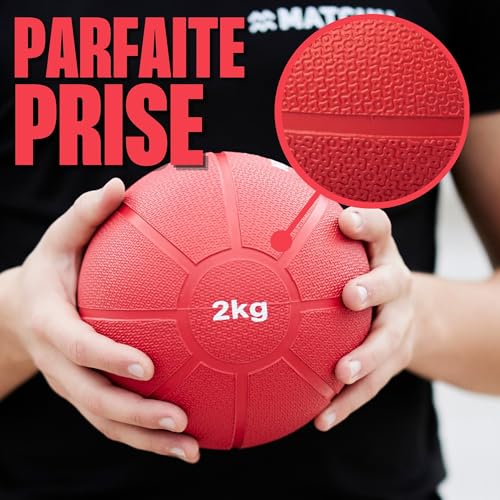 MATCHU - Médecine Ball - Medicine Ball - - Caoutchouc Solide - Disponible en 1, 2, 3, 4 et 5 KG - Disponible en Jaune, Rouge, Vert, Bleu, Noir – Image 4