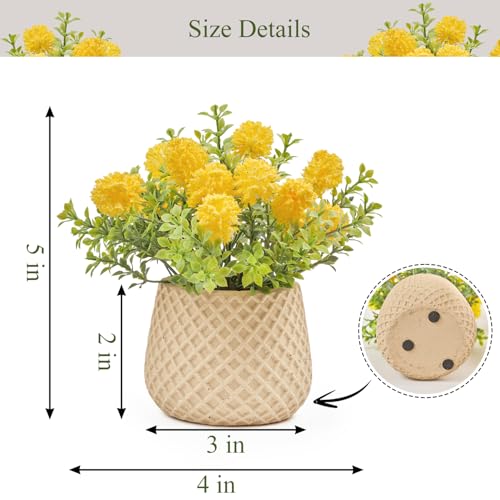 Fuxdre Fake Plants Small with 2 Pack, The Goleden Ball Flower for Bathroom Shelf Decor, Decorative Plants for Home Living Room Office Bedroom Table Tray Shelve Farmhouse Decor Indoor(Yellow) — view 2