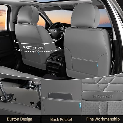 Image of FLORICH Car Seat Covers for Front Seats, Universal Seat Cushion 2 Seats, Car Seat Protector Waterproof, Premium Leather Automotive Seat Covers for Most Cars, Sedans, SUVs, and Trucks-Gray