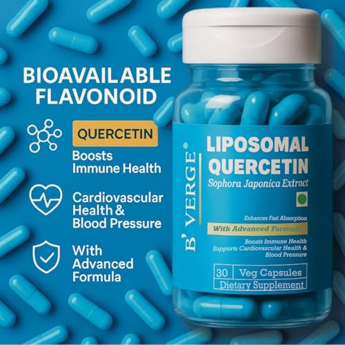Image of B'VERGE Liposomal Quercetin 100mg - Premium Antioxidant Support for Respiratory, Heart & Joint Health - Vegan, Non-GMO Capsules - 30 Capsules (Microbial & Heavy Metal Tested)