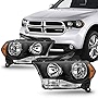 AKKON - Fits 2011 2012 2013 Dodge Durango Halogen Model Black Headlights Driver Left+Passenger Right Side Pair
