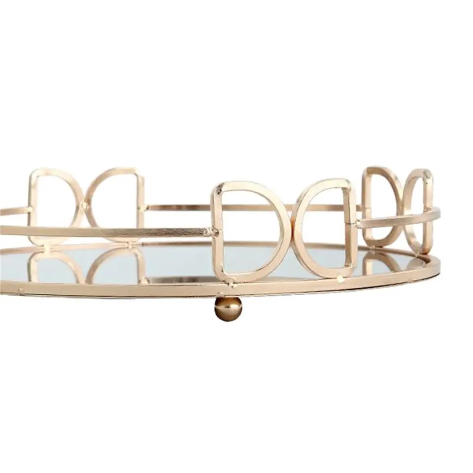 Metal Serving Tray with Handles Wedding Decorative Tray Round Mirror Storage Makeup for Vanity, Dresser(300mm)
