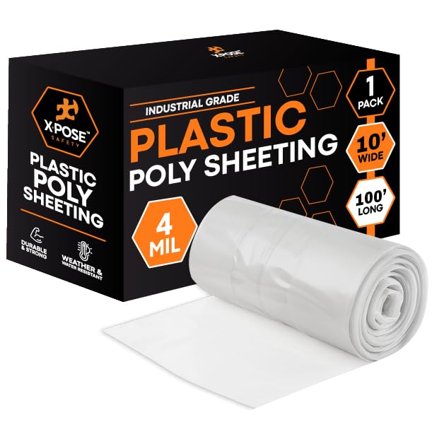 Xpose Safety Clear Plastic Sheeting – 10' x 100' Roll – Heavy Duty 4 Mil Poly Sheet – Waterproof, Dustproof, Vapor Barrier – for Construction, Painting, Industrial Use