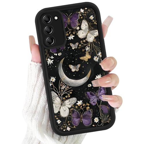 Kivlclri Cover per Samsung Galaxy S20 FE 5G / S20 Lite / S20 6,7', Cellulare Nero Silicone Morbido Custodia Aesthetic Viola Butterfly Luna Motivo Disegno Protezione Fotocamera Antiurto Ragazze Case