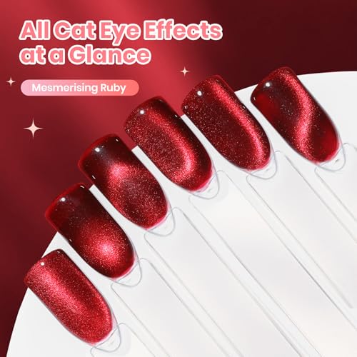 Image of Beetles Cherry Red Cat Eye Gel Nail Polish - 15ML Ruby Red Cat Eye Glitter Gel Polish Magnetic Shimmer Effect Soak Off UV French Nail Art Design Salon DIY Manicure Gifts for Women