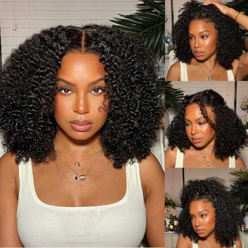 Beauty Forever Bye Bye Knots Wig 7x5 Pre Everything 4C Kinky Curly Edges Put on and Go Glueless Wigs with Invisible Knots Pre Cut Lace Human Hair Wig Pre Plucked 180% Density Natural Color 14inch