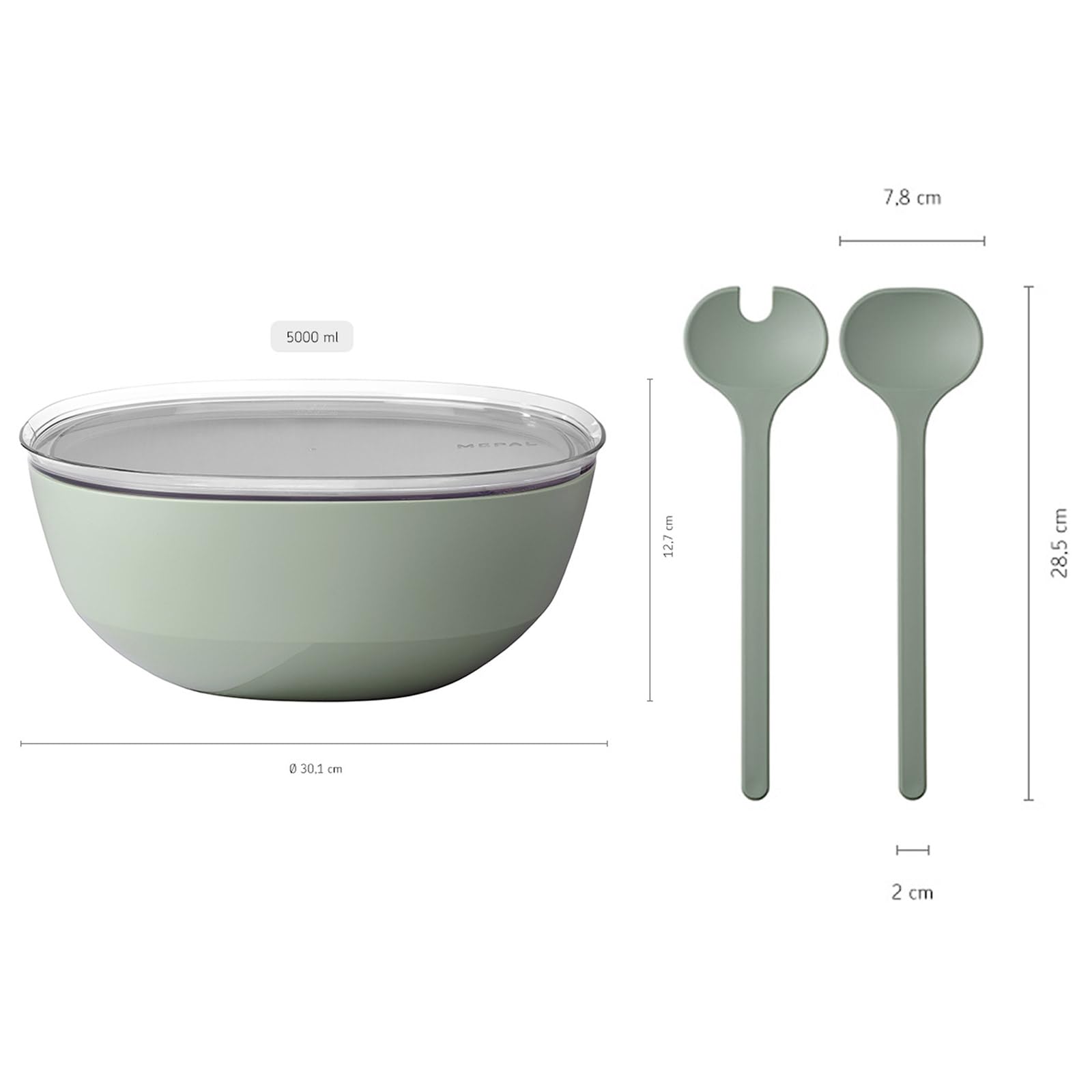 Mepal – Set di insalata Silueta – Ciotola da portata con coperchio (5000 ml) con posate da insalata (28,5 cm) – Piatti da servizio all'aperto – Lavabile in lavastoviglie e microonde – Plastica (PP,