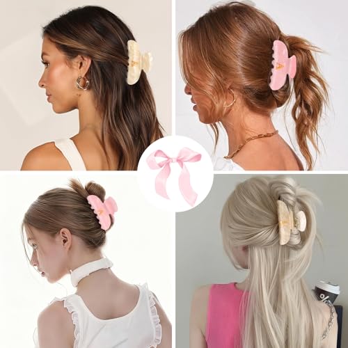 Image of 2 Pack Hair Claw Clips for Women Acrylic Claw Clips with Glitter Letter A Cute Hair Accessories for Thin or Thick Hair Bridesmaid Gifts for Wedding Day(Beige & Pink)