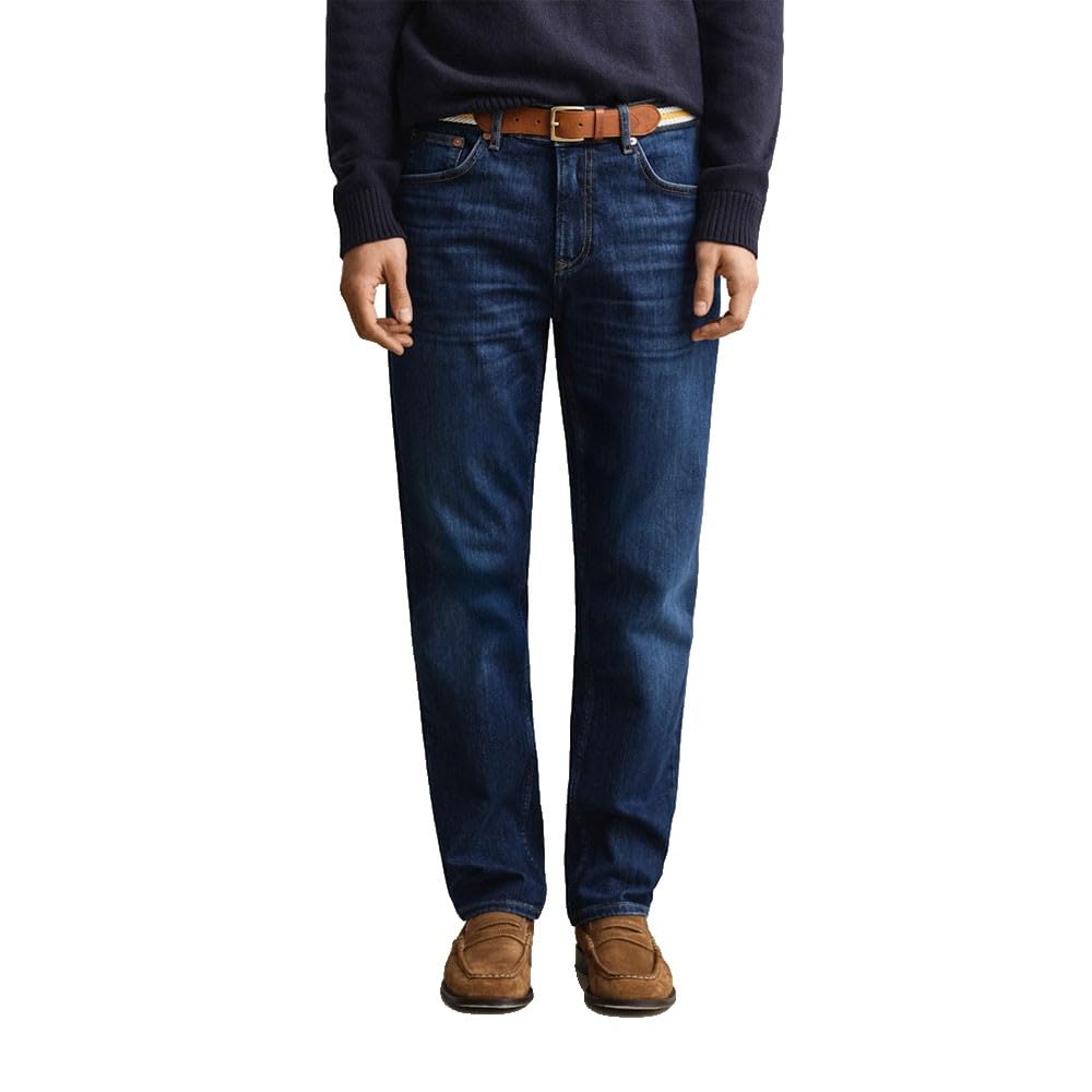 Gant Men's Blue Regular Fit Jeans Mid In Mid Worn In, Cotton, Size 34/30