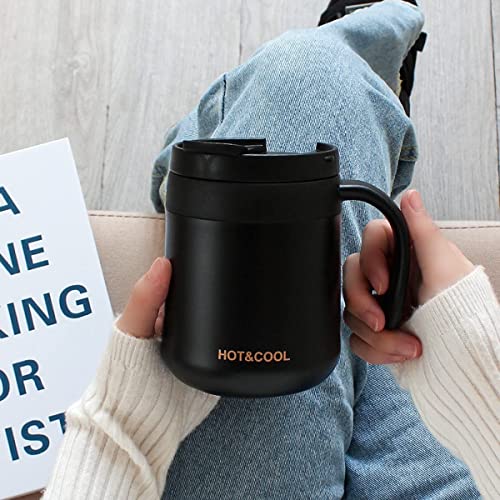 Image of Insulated Coffee Mug with Lid Travel Hot and Cold Coffee Mug with Spoon Double Wall Vacuum Insulated Stainless Steel Mug for Daily Drinks | BPA Free | (Black)