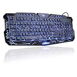 BlueFinger LED Gaming Keyboard,Mechanical Feeling USB Wired Computer Keyboard,114 Keys Letters...