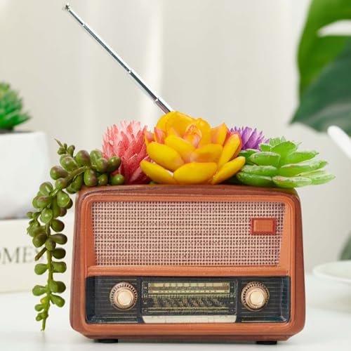 Radio Decorative Planter Plant Gift - Desk Decor Succulent Pot for Indoor Plants Radio Vintage Home Shelf Office Decor Small Flower Pot with Drainage
