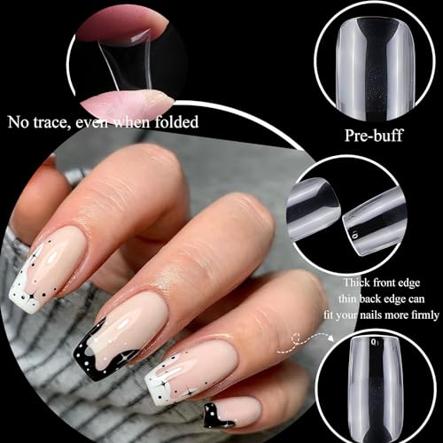 LuckyAttic 600pc Medium Square Fake Nails Clear Press on Nails Medium Gel Nail Tips Square Full Cover False Nail Artificial Fingernail Clear Soft Gel Nail Tip for Acrylic Nail Extension — view 3