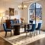 Walnut Table With 6 Blue Chairs