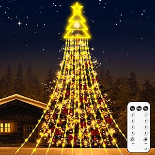 Christmas Lights Outdoor, 340 LEDs Waterfall Christmas Tree Lights with Christmas Tree Model - 8 Lighting Modes Fairy Lights with Remote for Home Xmas Tree Garden Yard Party Wedding Decor-Warm White