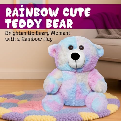 Image of Soft Plush Teddy Bear for Kids (Rainbow, 28 cm) | Cute Multicolor Stuffed Toy | 28cm Sitting Teddy Gift for Boys & Girls | Perfect Birthday, Valentine