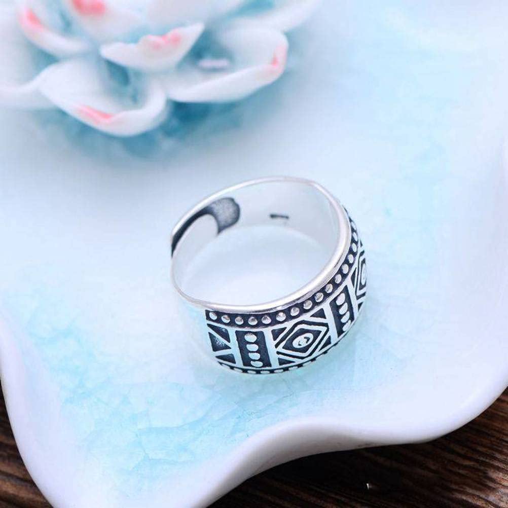 Anillo Retro S925 Plata Esterlina Retro Tailandés Plata Patrón Ancho Anillo Ajustable1