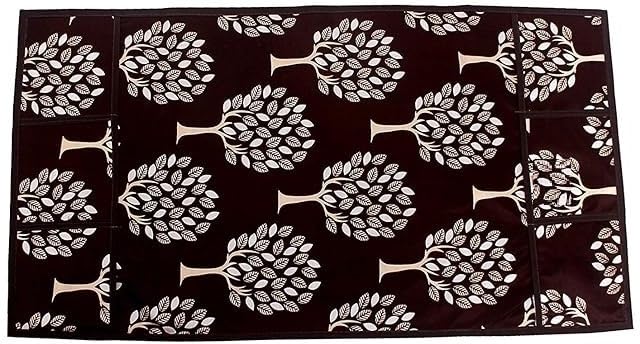 Image of REVEXO Set of 1Pc Polyester Fridge Top Cover with 6 Utility Pockets + 4Pc Fridge Mats + 2Pc Handle Cover -REV -203
