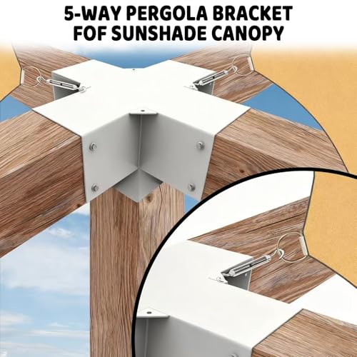 Image of 5-Way Pergola DIY Brackets Kit,Cross-Shaped Woodwork Brackets for 4 inch x 4 inch(Actual:3.5 inchx3.5 inch) Lumber,White Metal Bracket for Patio Pergolas,Gazebos,Log Cabin W /Hardware (1 Pack)