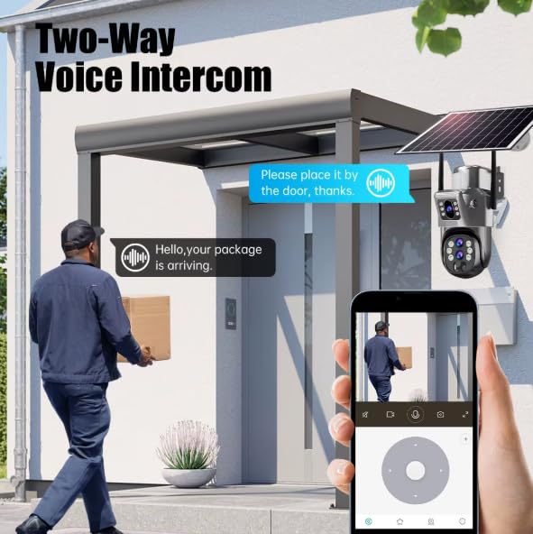 Image of securinnov Dual Lens Solar Powered PTZ Outdoor CCTV Camera | 360 View | Color Night Vision | Motion Detection | Two Way Audio | 4G SIM-Based Camera with Mobile App V380 Pro (Dual Lens Solar)