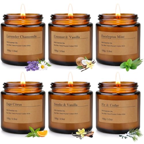 6-Pack Scented Candles for Home, 3.5 Oz Soy Wax Candles Gift Set with Lavender Chamomile & Eucalyptus Mint for Brithday Gifts Women, HomeMeditation & Spa