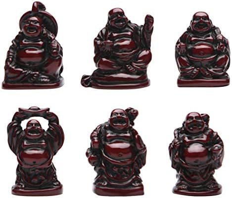 BRABUD 1'' Red Resin Laughing Buddha Maitreya Figurines Collection Gift Home Office Desk Decor Flower Pot Statue Decoration Set of 6