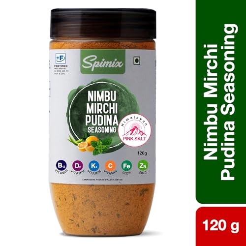 Image of SPIMIX Nimbu Mirch Pudhina Masala, Tangy & Spicy Lemon Mint Seasoning Blend With Premium Himalayan Pink Salt, Sprinkle on Chaat, Salads, Raita & Snacks, US FDA Approved (120 gram)