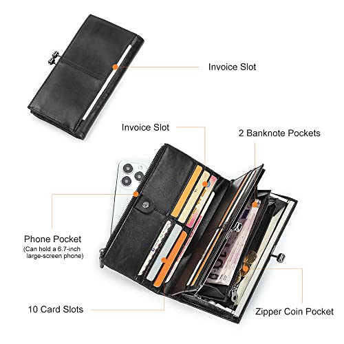 Image of CONTACTS Kiss Lock Wallet Leather Kiss Clasp Purse Bifold Rfid Wallets Card Phone Holder Clutch (Customized)