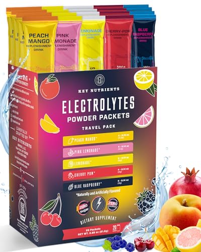 Key Nutrients Pack of 20 Electrolytes No Sugar - Electrolyte Powder Packets - Electrolyte Powder - Hydratation Mix - Hydration Powder Lemonade Electrolyte Drink Mix - No Calories, Gluten Free Electrolytes Powder - Keto Friendly, Non GMO, Made in USA