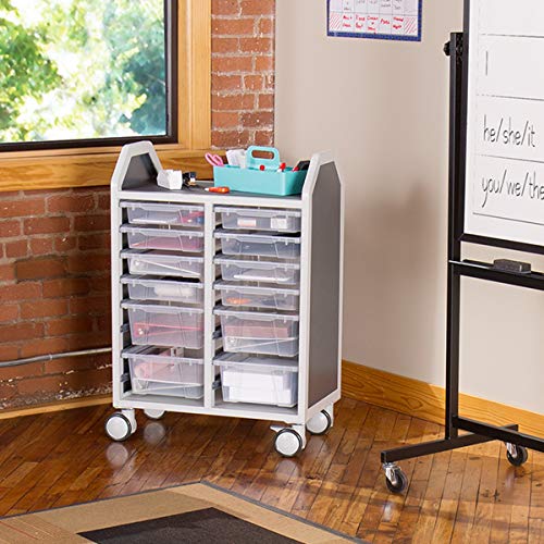 Learniture Profile Series Double-Wide Mobile Classroom Storage Cart with 8 Large Bins, LNT-GNO3041-PKAL-SO