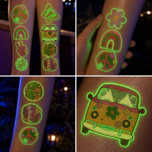 Image of 96PCS One Two Groovy 60s 70s Pre-Cut Luminous Temporary Tattoos for Kids