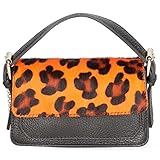 Clutch mit Einzelfach für Damen, abnehmbarer Schultergurt. Italienisches Kunsthandwerksprodukt aus echtem Dollaro + Cavallino-Leder. Hergestellt in Italien GLX220485823FBG-LEO_G_ORANGE 18x11x6,50 cm