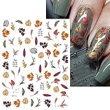 2 hojas de pegatinas de uñas de Halloween de hojas de arce, calcomanías de otoño de oro amarillo, deslizadores, decoración de uñas, adhesivo de otoño, manicura DIY