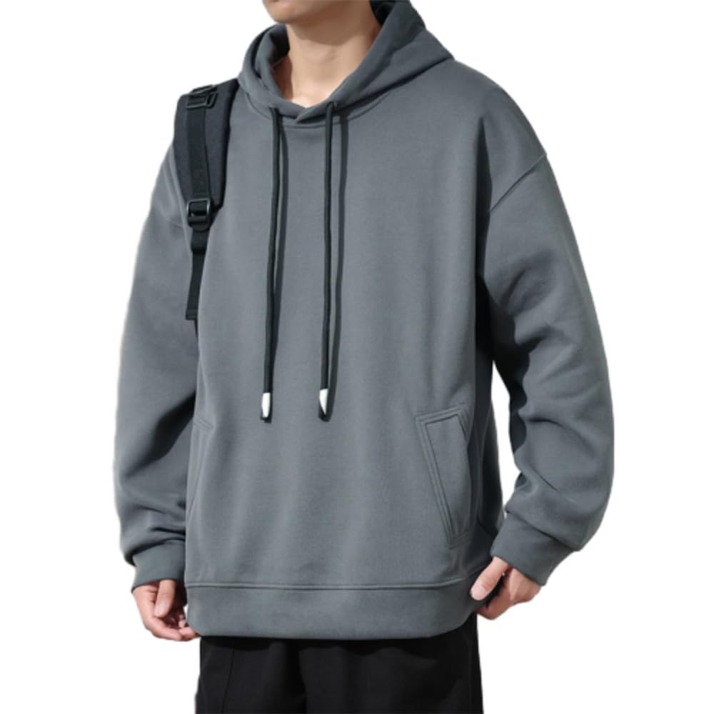 Mens Pullover Hoodie Single-Coloured Elasticity Mens Sweatshirt Long-Sleeved Modern Mens Hooded Sweatshirt Youth Casual Comfortable Men Pullover Hoodie
