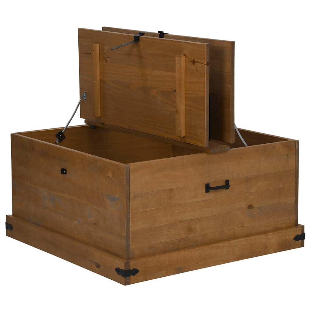 HALDEN Baúl de madera maciza de pino 91 x 91 x 47 cm, doble baúl con asas de metal, baúl de almacenamiento con mucho espacio para ropa y mantas, también utilizable como mesa de café