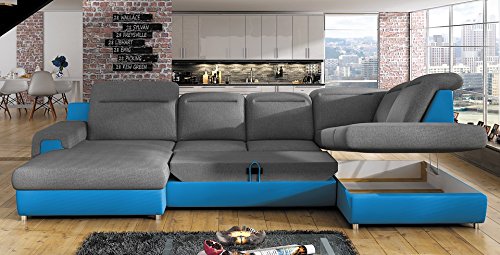 Preisvergleich Produktbild Polsterecke PANAM XL Eckcouch Ecksofa Schlafsofa Wohnlandschaft Polstersofa (blau / grau)