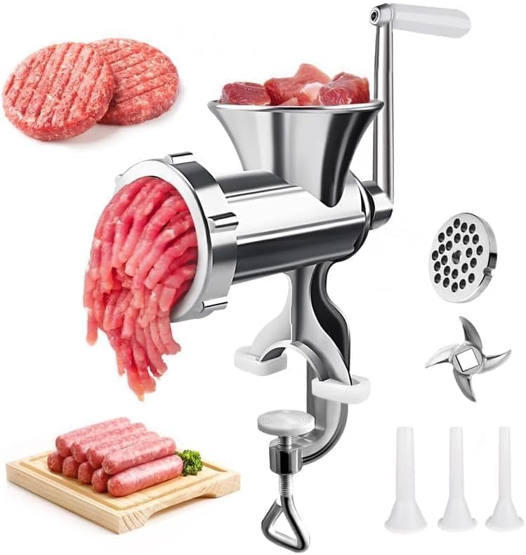 Meat Grinder Manual Mincer - Manual Meat Grinder Sausage Maker Table Mount Pork Mincer Sausage Stuffer Funnel Make Homemade Burger Patties Hand Operated Kitchen Tool16