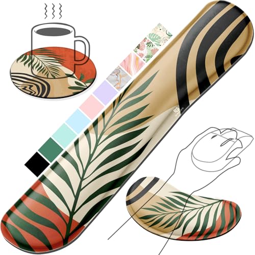 Image of Gimars Enlarge Silky and Superfine Fabric Gel Memory Foam Keyboard Wrist Rest Set, Ergonomic Keyboard Mouse Wrist Support for Typing Pain Relief, Comfort for Office, Gaming, Computer-Morandi Orange