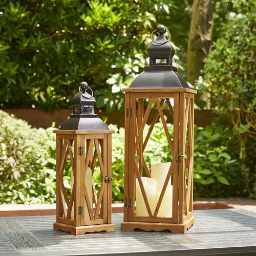 Glitzhome Decorative Candle Lanterns, 2 Pack Farmhouse Lanterns Decor, Vintage
