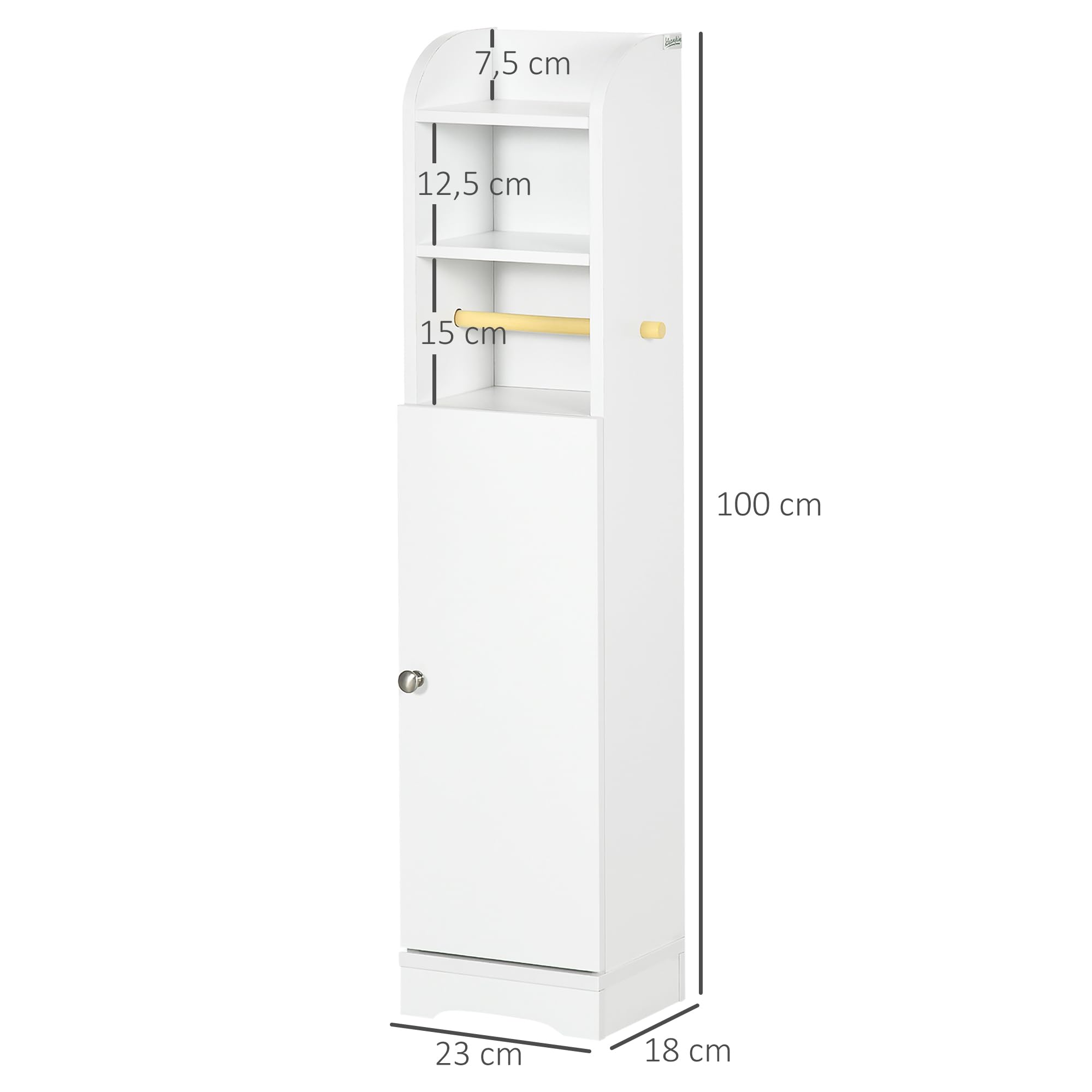 kleankin Badezimmerschrank Badschrank mit 2 Offenen Ebenen, Schrankfach, Eckschrank mit Toilettenpapierhalter, Toilettenschrank für Bad, Weiß, 23 x 18 x 100 cm