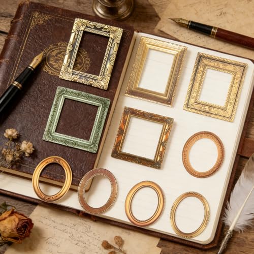 Image of 30-Pack Vintage Photo Frame Scrapbooking Paper Set, 10 Designs 3D Embossed Retro Hollow-Out Decorative Frames for Journaling, DIY Crafts & Albums